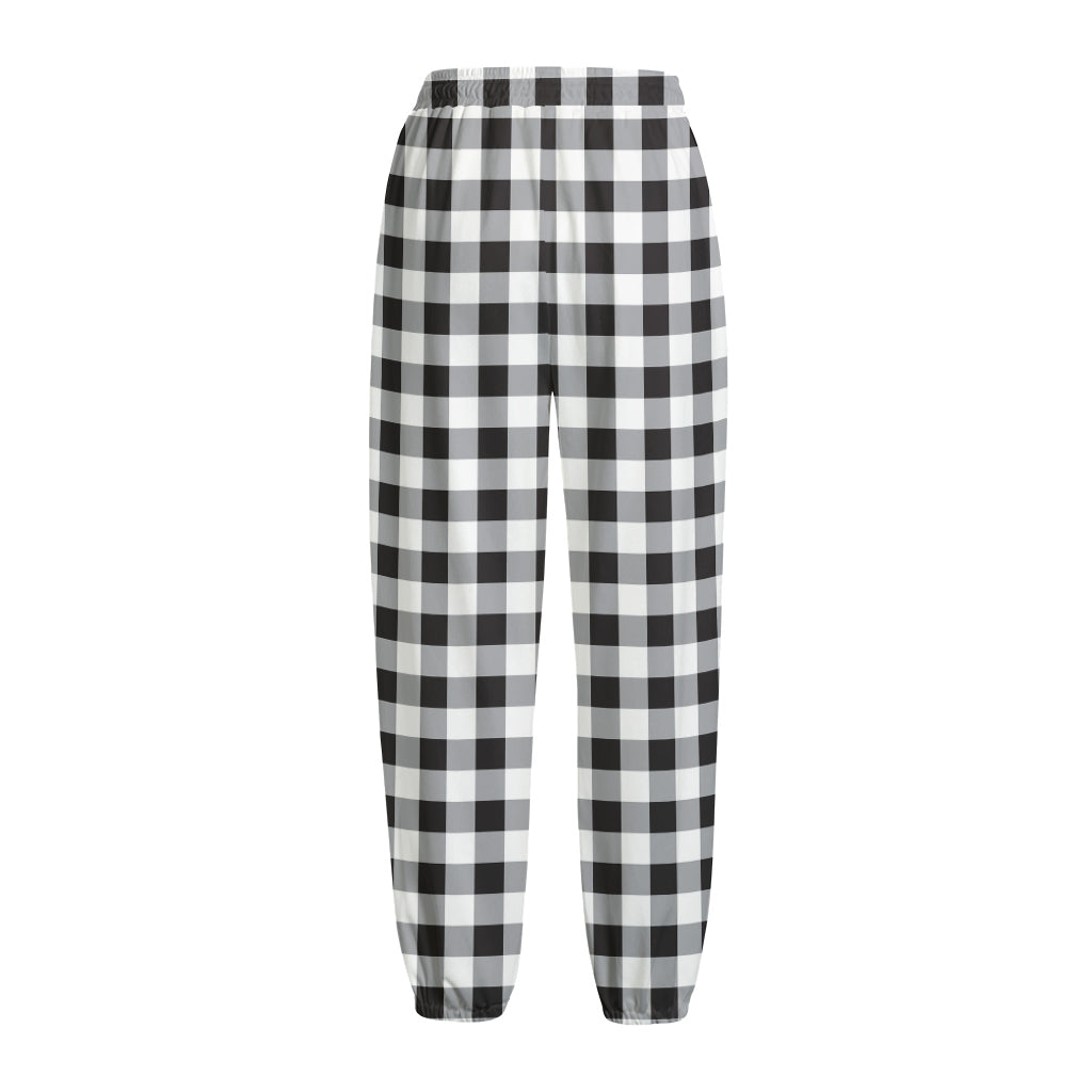 Black And White Check Pattern Print Fleece Lined Knit Pants