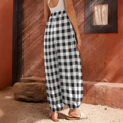 Black And White Check Pattern Print Harem Pants