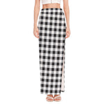 Black And White Check Pattern Print High Slit Maxi Skirt