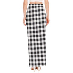 Black And White Check Pattern Print High Slit Maxi Skirt