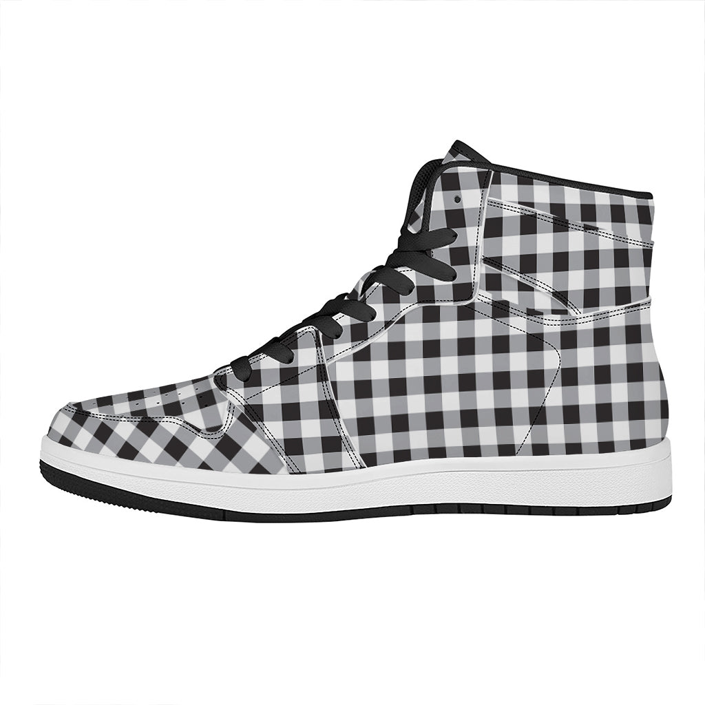 Black And White Check Pattern Print High Top Leather Sneakers