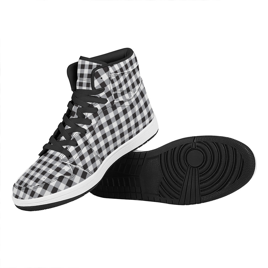 Black And White Check Pattern Print High Top Leather Sneakers