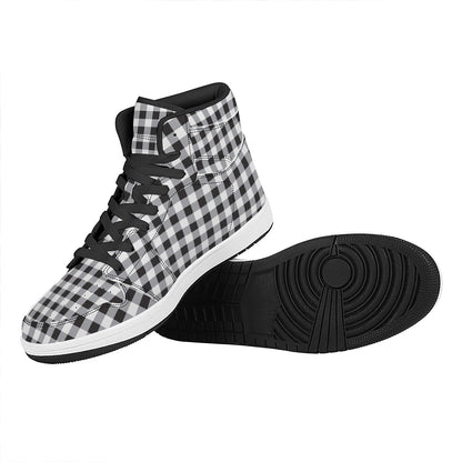 Black And White Check Pattern Print High Top Leather Sneakers