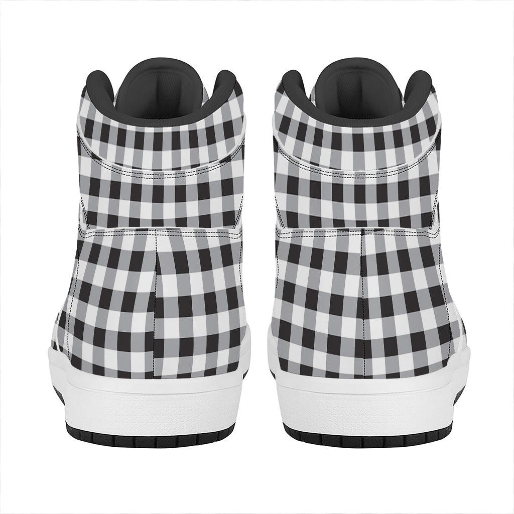Black And White Check Pattern Print High Top Leather Sneakers