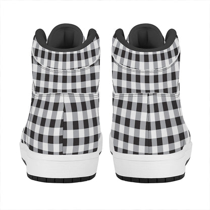 Black And White Check Pattern Print High Top Leather Sneakers