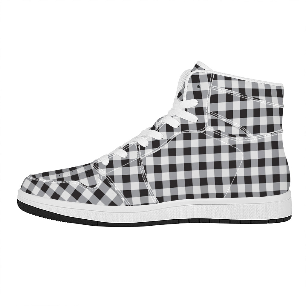 Black And White Check Pattern Print High Top Leather Sneakers