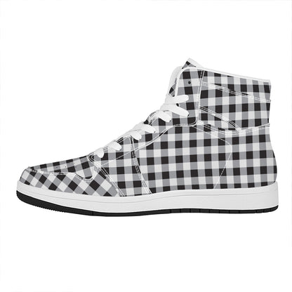 Black And White Check Pattern Print High Top Leather Sneakers