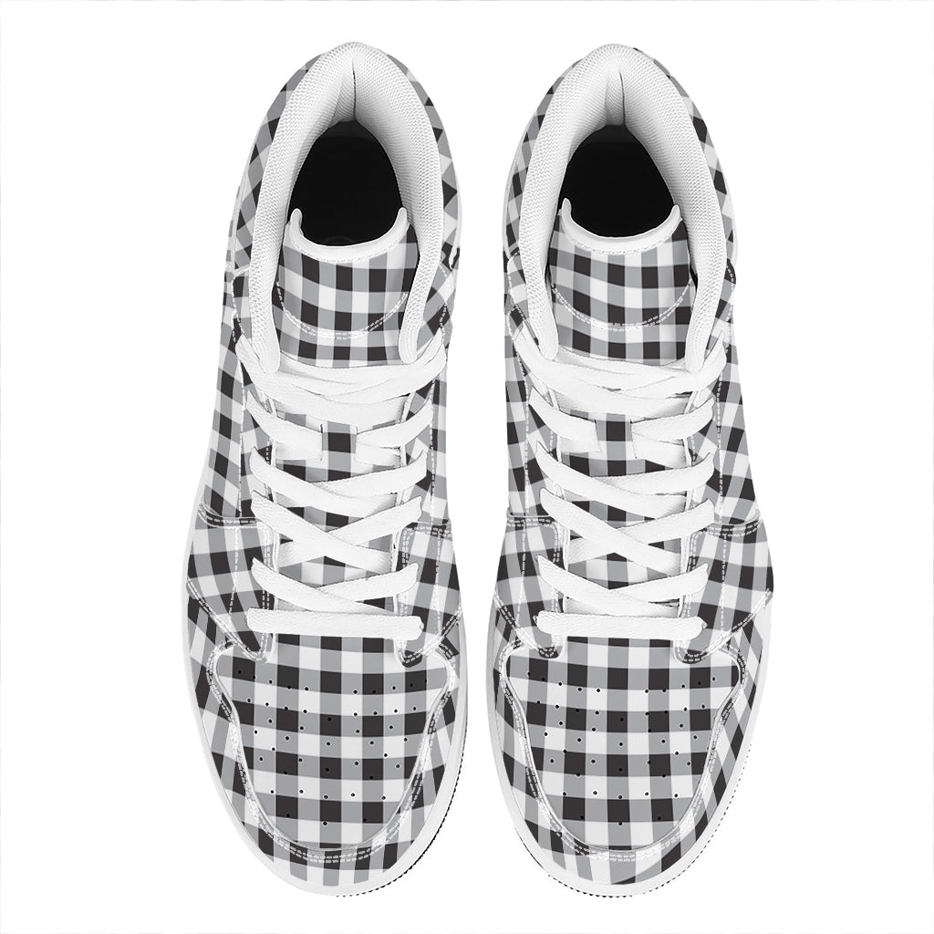 Black And White Check Pattern Print High Top Leather Sneakers