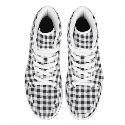 Black And White Check Pattern Print High Top Leather Sneakers