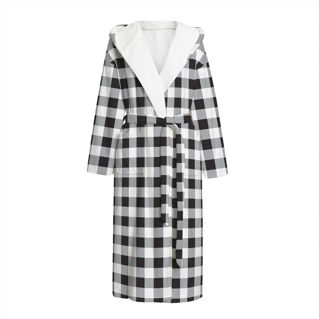 Black And White Check Pattern Print Hooded Bathrobe