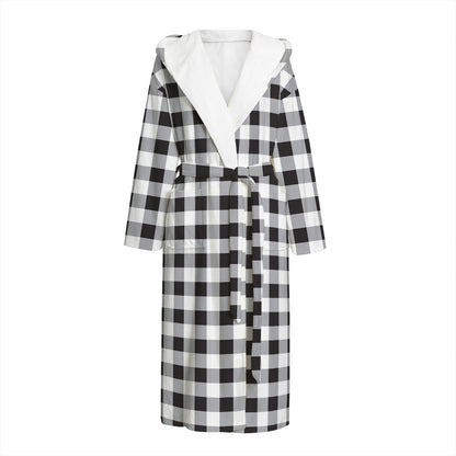 Black And White Check Pattern Print Hooded Bathrobe