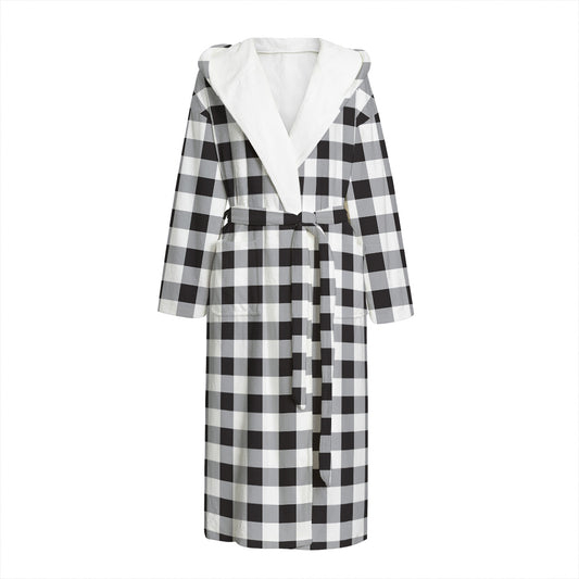 Black And White Check Pattern Print Hooded Bathrobe