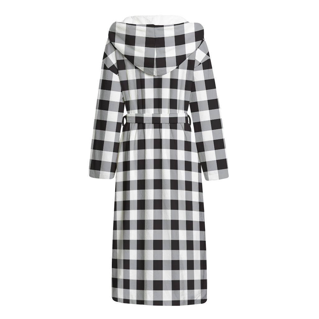 Black And White Check Pattern Print Hooded Bathrobe