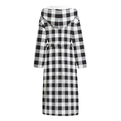 Black And White Check Pattern Print Hooded Bathrobe