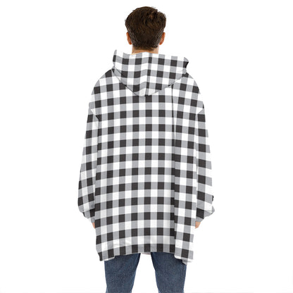 Black And White Check Pattern Print Hoodie Blanket