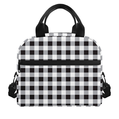 Black And White Check Pattern Print Insulated Lunch Bag