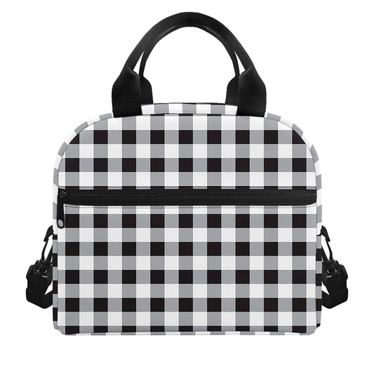 Black And White Check Pattern Print Insulated Lunch Bag