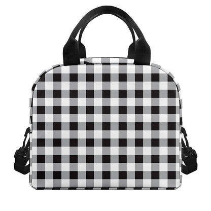 Black And White Check Pattern Print Insulated Lunch Bag