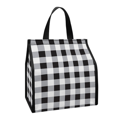 Black And White Check Pattern Print Insulated Lunch Tote