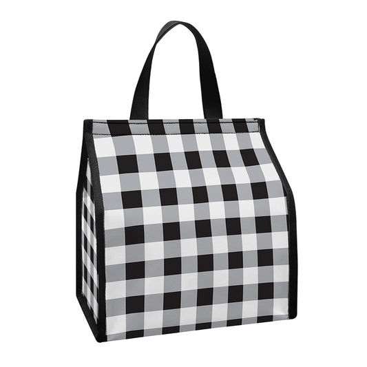 Black And White Check Pattern Print Insulated Lunch Tote