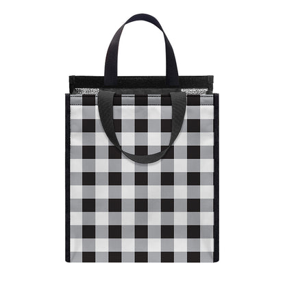 Black And White Check Pattern Print Insulated Lunch Tote