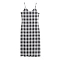 Black And White Check Pattern Print Jersey Midi Cami Dress