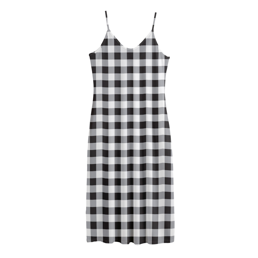 Black And White Check Pattern Print Jersey Midi Cami Dress