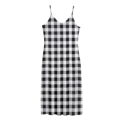 Black And White Check Pattern Print Jersey Midi Cami Dress
