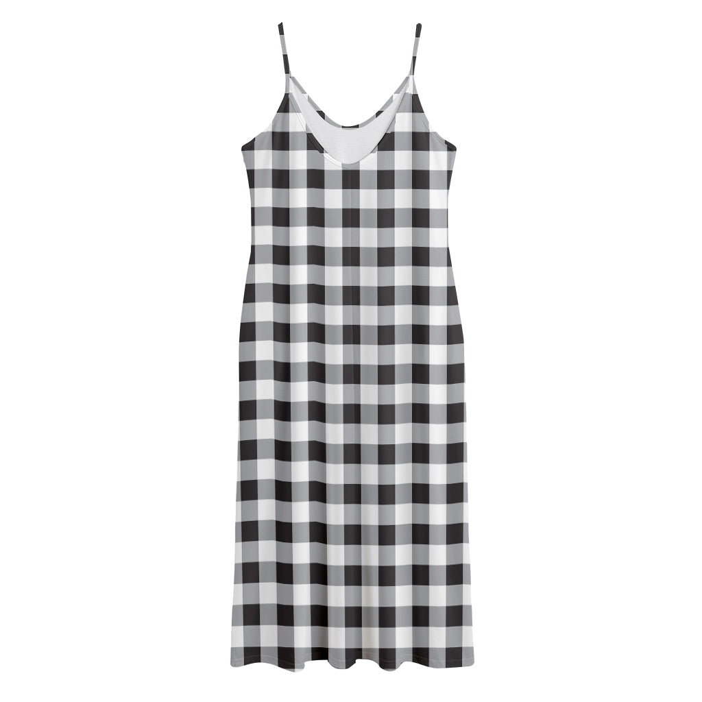 Black And White Check Pattern Print Jersey Midi Cami Dress