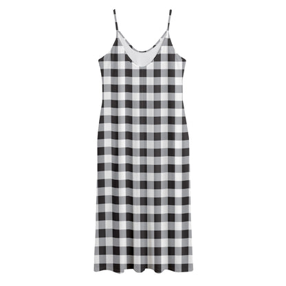 Black And White Check Pattern Print Jersey Midi Cami Dress