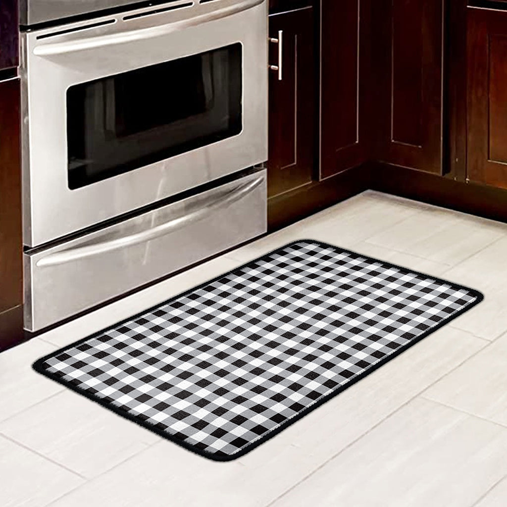 Black And White Check Pattern Print Kitchen Mat