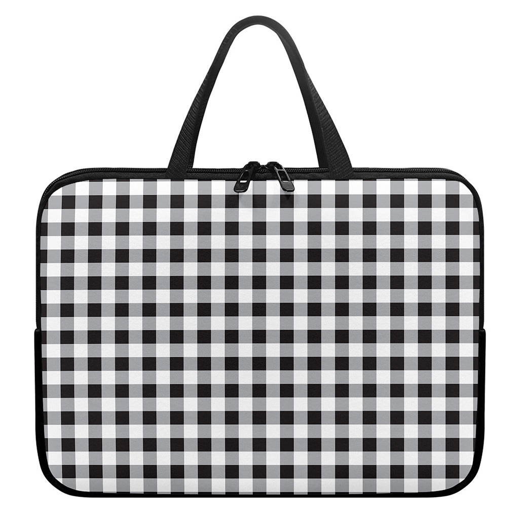 Black And White Check Pattern Print Laptop Sleeve With Handle