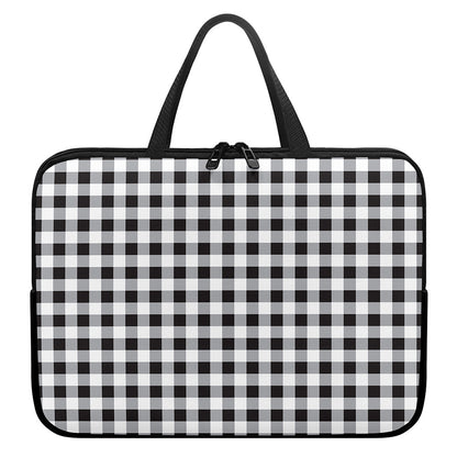 Black And White Check Pattern Print Laptop Sleeve With Handle