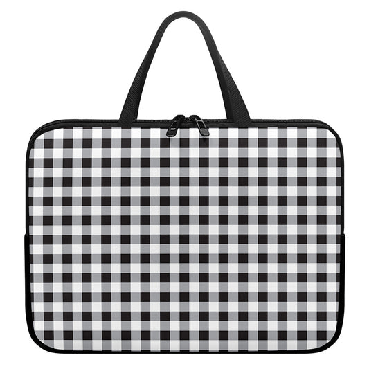 Black And White Check Pattern Print Laptop Sleeve With Handle
