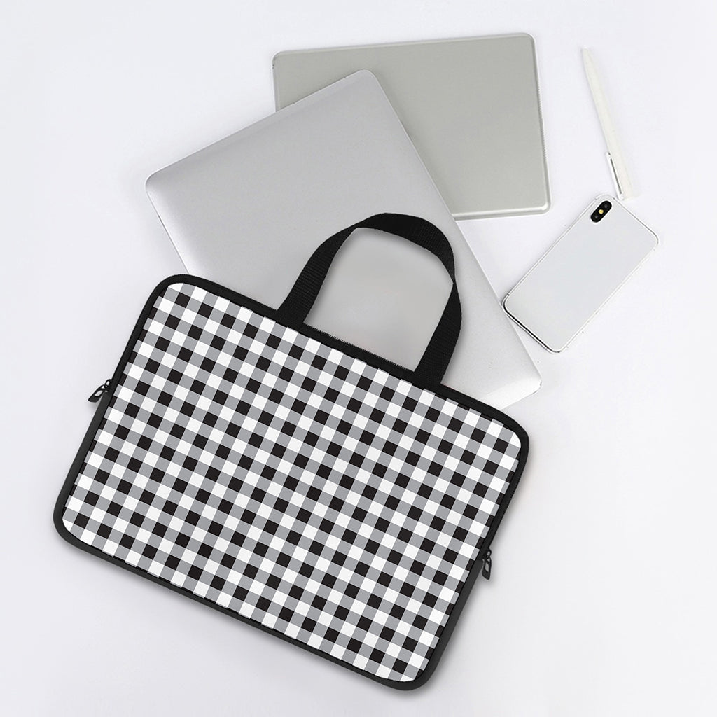 Black And White Check Pattern Print Laptop Sleeve With Handle