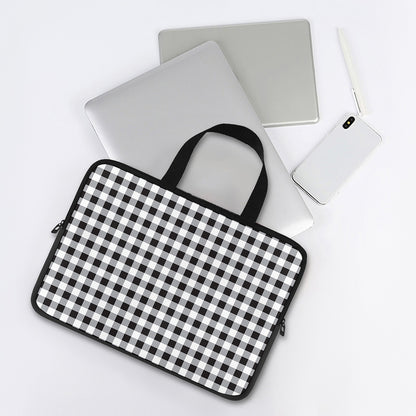 Black And White Check Pattern Print Laptop Sleeve With Handle