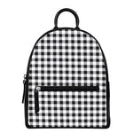 Black And White Check Pattern Print Leather Backpack