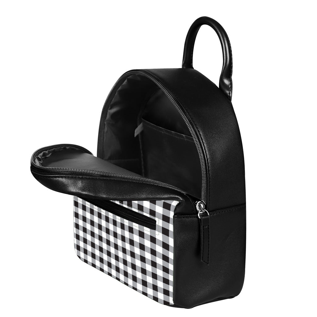Black And White Check Pattern Print Leather Backpack