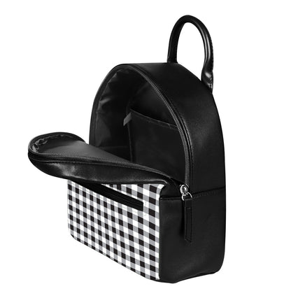 Black And White Check Pattern Print Leather Backpack