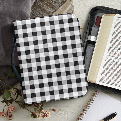 Black And White Check Pattern Print Leather Bible Cover