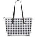 Black And White Check Pattern Print Leather Tote Bag With Zipper