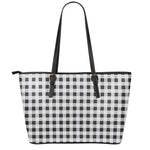 Black And White Check Pattern Print Leather Tote Bag