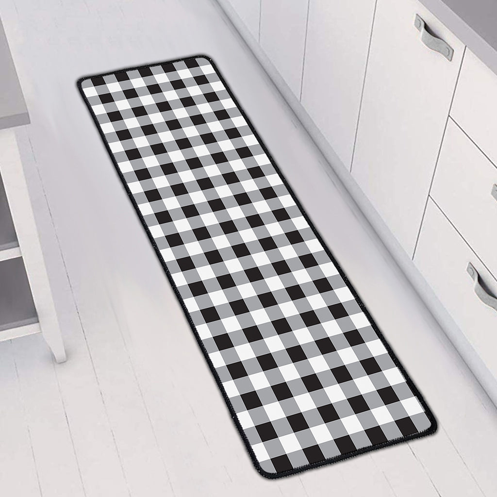 Black And White Check Pattern Print Long Kitchen Mat