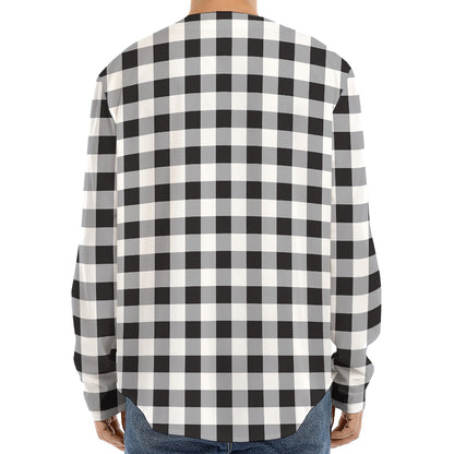 Black And White Check Pattern Print Long Sleeve Baseball Jersey