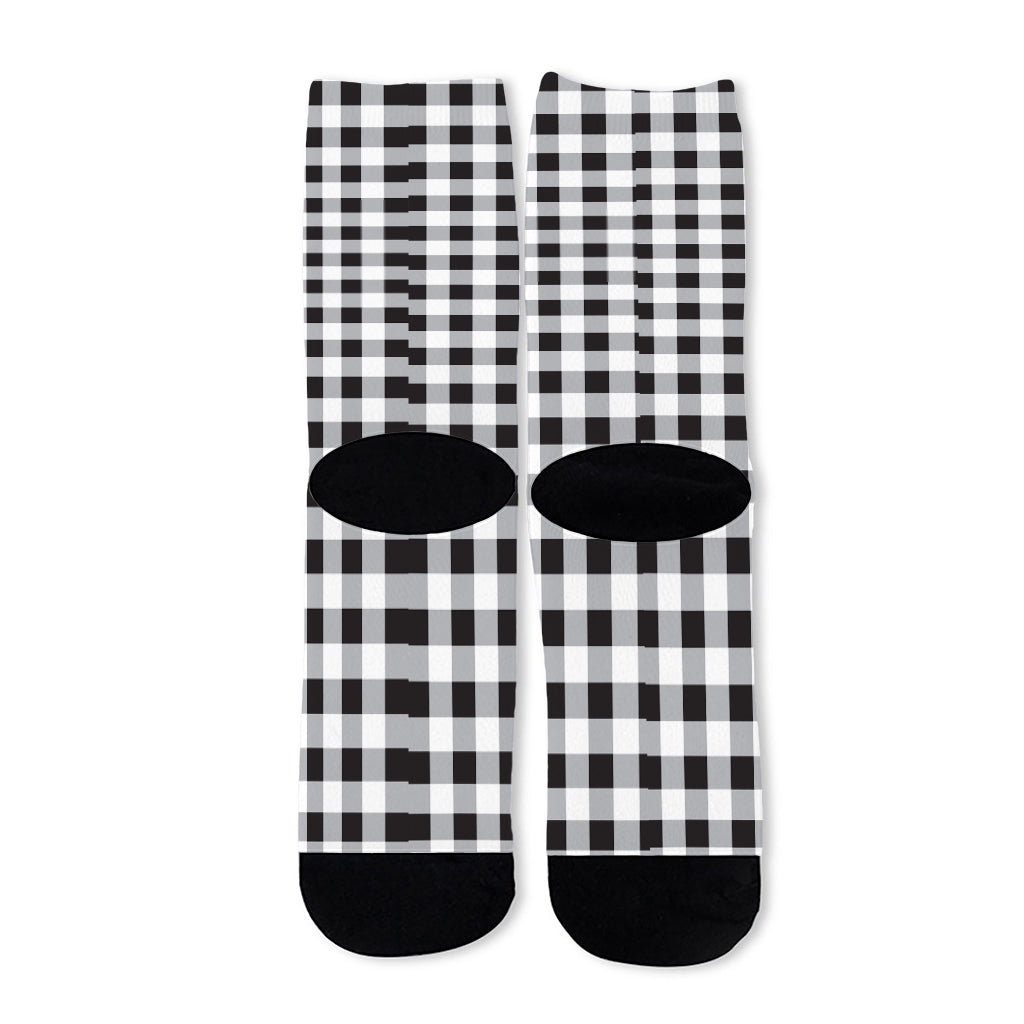 Black And White Check Pattern Print Long Socks