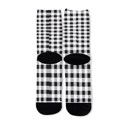 Black And White Check Pattern Print Long Socks