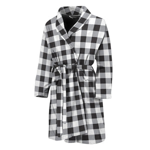 Black And White Check Pattern Print Men's Bathrobe