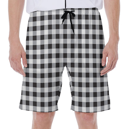 Black And White Check Pattern Print Men's Beach Shorts