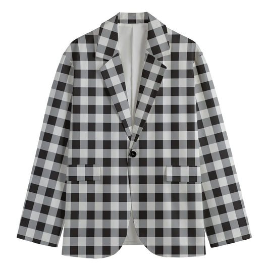 Black And White Check Pattern Print Men's Blazer