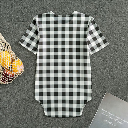 Black And White Check Pattern Print Men's Bodysuit